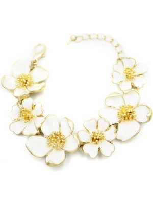 İsmiyle Al Mineli Çiçek Bileklik - Krem