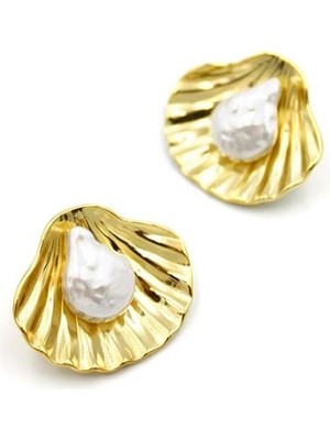 İsmiyle Al Deniz Kabuğu Küpe - Altın