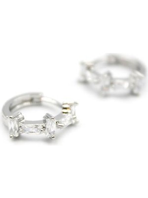 İsmiyle Al Taşlı Halka Küpe - Gümüş