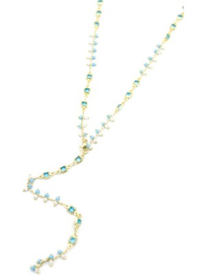 İsmiyle Al Mavi Taşlı Y Kolye - Altın