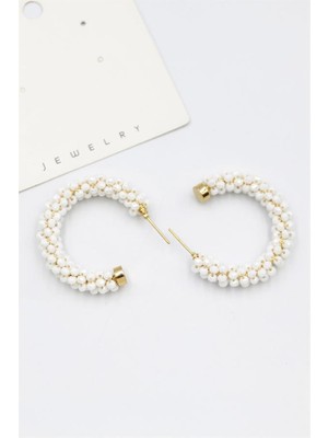 İsmiyle Al Kristal Boncuk Halka Küpe - Beyaz