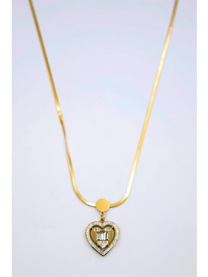 İsmiyle Al Baget Taşlı  Kalp Kolye - Altın