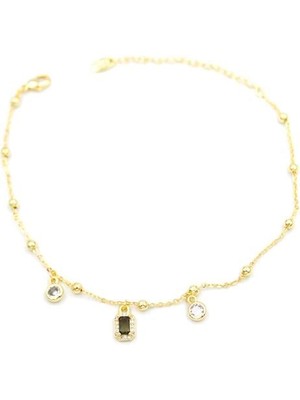 İsmiyle Al Renkli Taşlı Halhal - Siyah