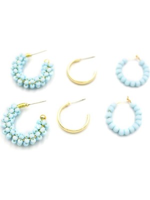 İsmiyle Al Boncuklu Küpe Seti - Turkuaz