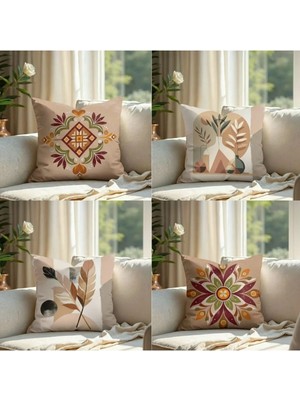 Harikabirev | Kırlent Kılıfı Yastık Kılıfı 4li (Bej Bohem Set) | KRLNTKLF4LÜ