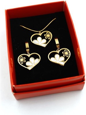 İsmiyle Al Papatya Kalp Set Kolye - Altın