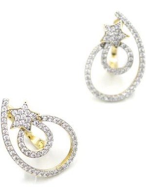 İsmiyle Al Taşlı Halka Küpe - Altın