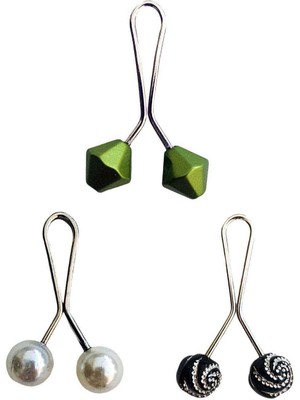 İsmiyle Al 3 Adet Tesettür Eşarp ve Şal Klipsi Inci Beyaz Siyah Desenli Yeşil