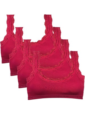 İsmiyle Al 4 Adet Dantel Nakış Işlemeli Pedli Bambu Kadın Büstiyer Bordo