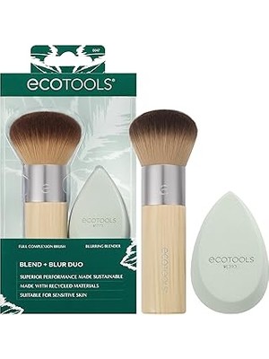 SHC4200 Ecotools Blend + Blur Makyaj Fırçası ve Sünger Duo, Makyaj Blender Sünger ve Fondöten Fırçası, Sıvı