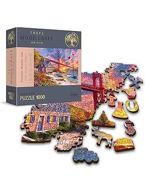 SHC4200 Trefl - Ahşap Puzzle, Gate Üzerinde Gün Batımı - 1000 Parça, Ahşap El Işi, Düzensiz Şekiller