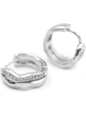 İsmiyle Al Taşlı Halka Küpe - Gümüş