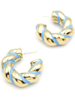 İsmiyle Al Mineli Halka Küpe - Mavi