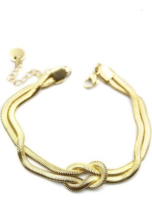 İsmiyle Al Düğüm Zincir Çelik Bileklik - Altın