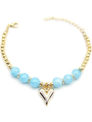 İsmiyle Al Boncuklu Kalp Bileklik - Mavi