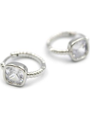 İsmiyle Al Taşlı Halka Küpe - Gümüş