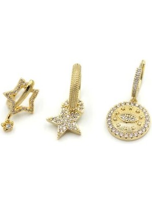 İsmiyle Al 3'lü Taşlı Halka Küpe - Altın