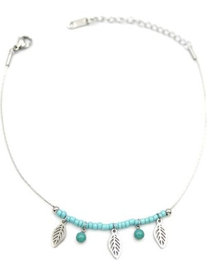 İsmiyle Al Boncuklu Yonca Halhal - Gümüş