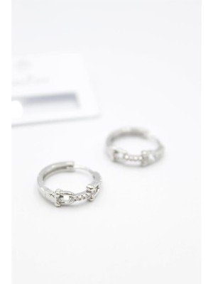 İsmiyle Al Taşlı Halka Küpe - Gümüş