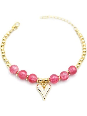 İsmiyle Al Boncuklu Kalp Bileklik - Pembe