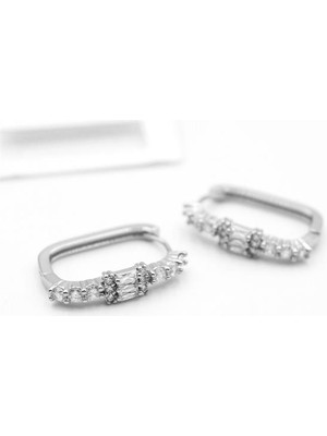 İsmiyle Al Dikdörgen Taşlı Küpe - Gümüş