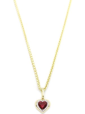 İsmiyle Al Taşlı Kalp Kolye - Kırmızı