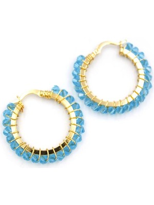 İsmiyle Al Kristal Boncuk Halka Küpe - Turkuaz