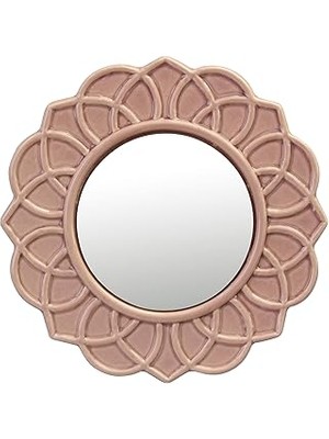 SHC4200 Stonebriar Dekoratif 9" Soluk Pembe Yuvarlak Çiçekli Seramik Vurgulu Duvar Aynası, Ekli Asma H