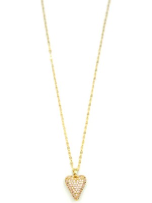 İsmiyle Al Taşlı Kalp Kolye - Altın