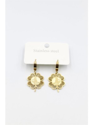 İsmiyle Al Tuğra Yonca Küpe - Altın