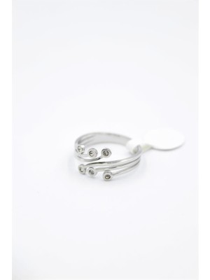 İsmiyle Al 6'lı Taşlı Salyangoz Yüzük - Gümüş