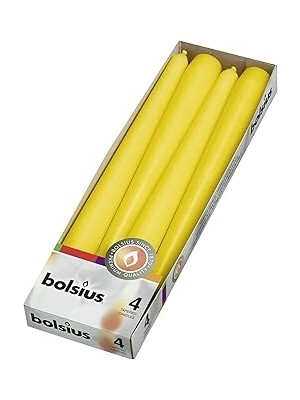 SHC4200 Bolsius Sarı Konik Şamdan Mumlar 4 Paket - 24,5 cm - 7,5 Saat Yanan Damlamayan Mumlar - Akşam Yemeğ
