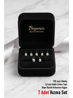 Begonia Accessories 925 Ayar Gümüş 7'li Minimal Zirkon Tek Taşlı Hızma Set – Tragus Küpe, Unisex Takı, Zarif & Şık Tasarım, Günlük ve Özel Gün Kullanımı