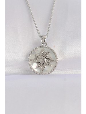 Flamex 316L Çelik Zincir Gümüş Renk Oval Tasarımlı Güneş Kolye