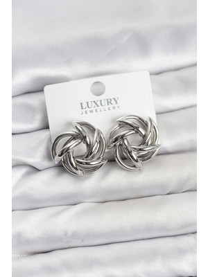 Flamex Gümüş Renk Pirinç Keskin Sarmal Model Kadın Küpe