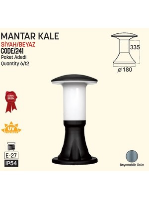 Bahçe Armatürü, Mantar Kale, E27, Siyah, Zita 241