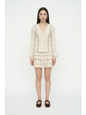 Quzu V Yaka Dokulu Gömlek Bej