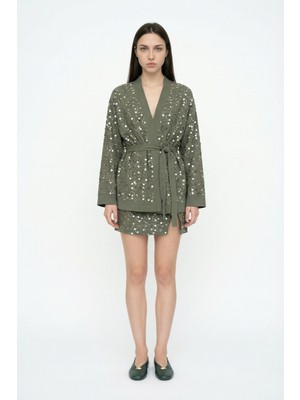 Quzu Pul Işlemeli Anvelop Mini Etek Haki