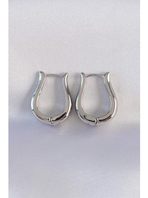 Flamex Pirinç Gümüş Renk Içi Boş Gül Küpe