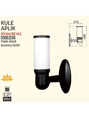 Bahçe Aplik, Kule, E27, Siyah, Zita 235