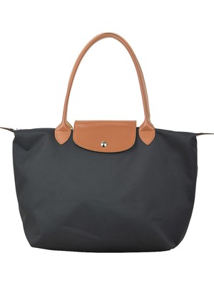 Ramimse Katlanır Fermuarlı Büyük Boy Siyah Taba Kadın El Kol Omuz ve Plaj Çantası