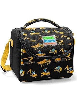 SHC4200 Coral High Siyah Sarı Makinesi Baskılı Okul Beslenme Çantası