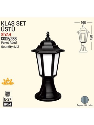 Bahçe Armatürü, Klas Set Üstü, E27, Siyah, Zita 288