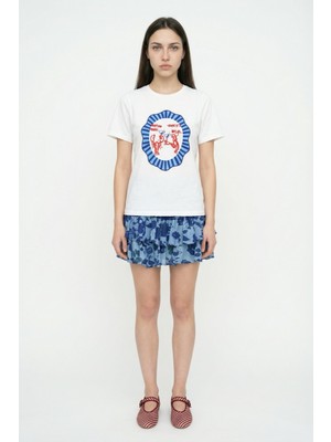 Quzu Istakoz Nakışlı Oversize Tişört Ekru