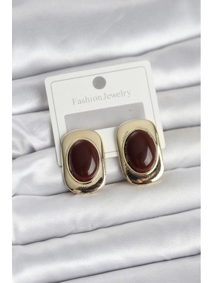 Flamex Kahverengi Renk Kare Model Vintage Kadın Küpe