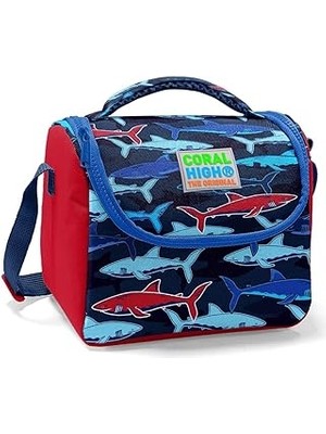 SHC4200 Coral High Erkek Çocuk Okul Beslenme Çantası - Isı Yalıtımlı Lacivert Kırmızı Köpekbalığı Baskılı
