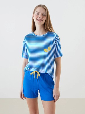 Lc Waikiki Yeni Sezon Bisiklet Yaka Çizgili Kadın Şortlu Pijama Takımı