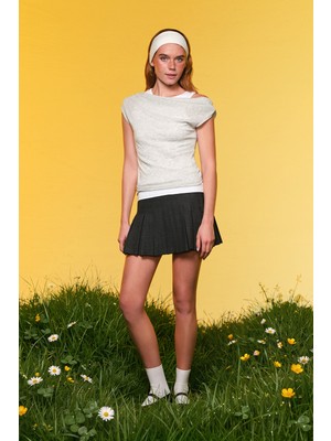 Quzu Asimetrik Çift Katmanlı Bluz Grimelanj