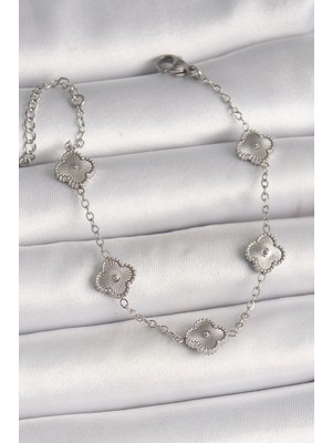 Flamex 316L Çelik Gümüş Renk Işlemeli Baby Boy Yonca Model Kadın Bileklik