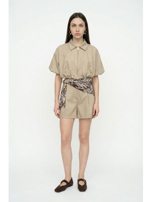 Quzu Fermuarlı Balon Kesim Crop Ceket Bej